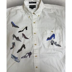 RARE Jonathan Corey Shoes Heels Shirt Mens Large White Long Sleeve‎ Embroidered